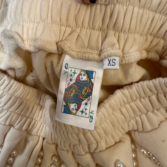 QUEEN OF SPARKLES Cream Beaded Crop Top and Shorts Set - Picture 3 of 4